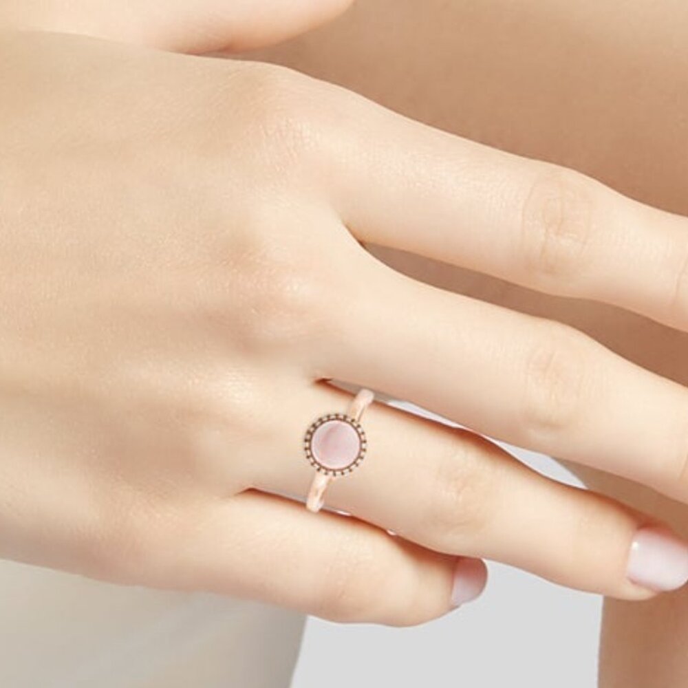 14K ROSE GOLD  ROSE QUARTZ & DIAMOND HALO COCKTAIL RING - Picture 7 of 8